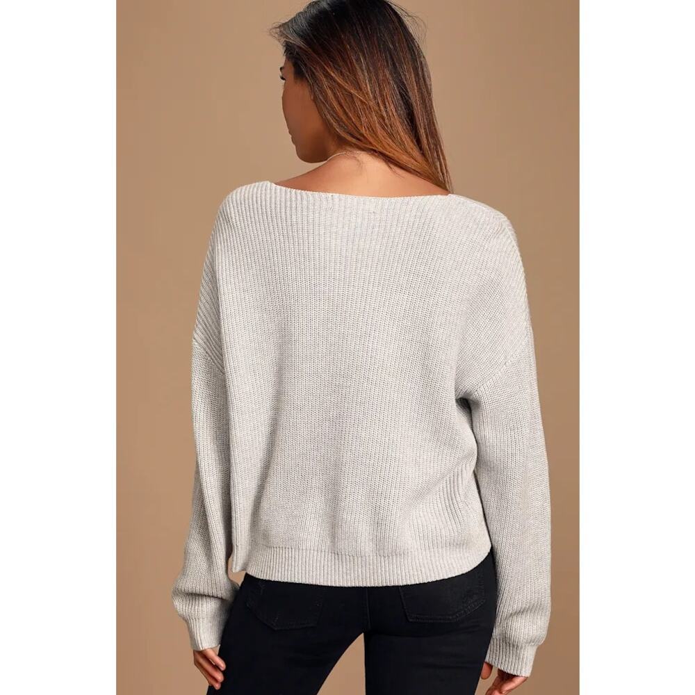 Lulu's Feel It Still Grey Knit Sweater sz Medium - Picture 3 of 10